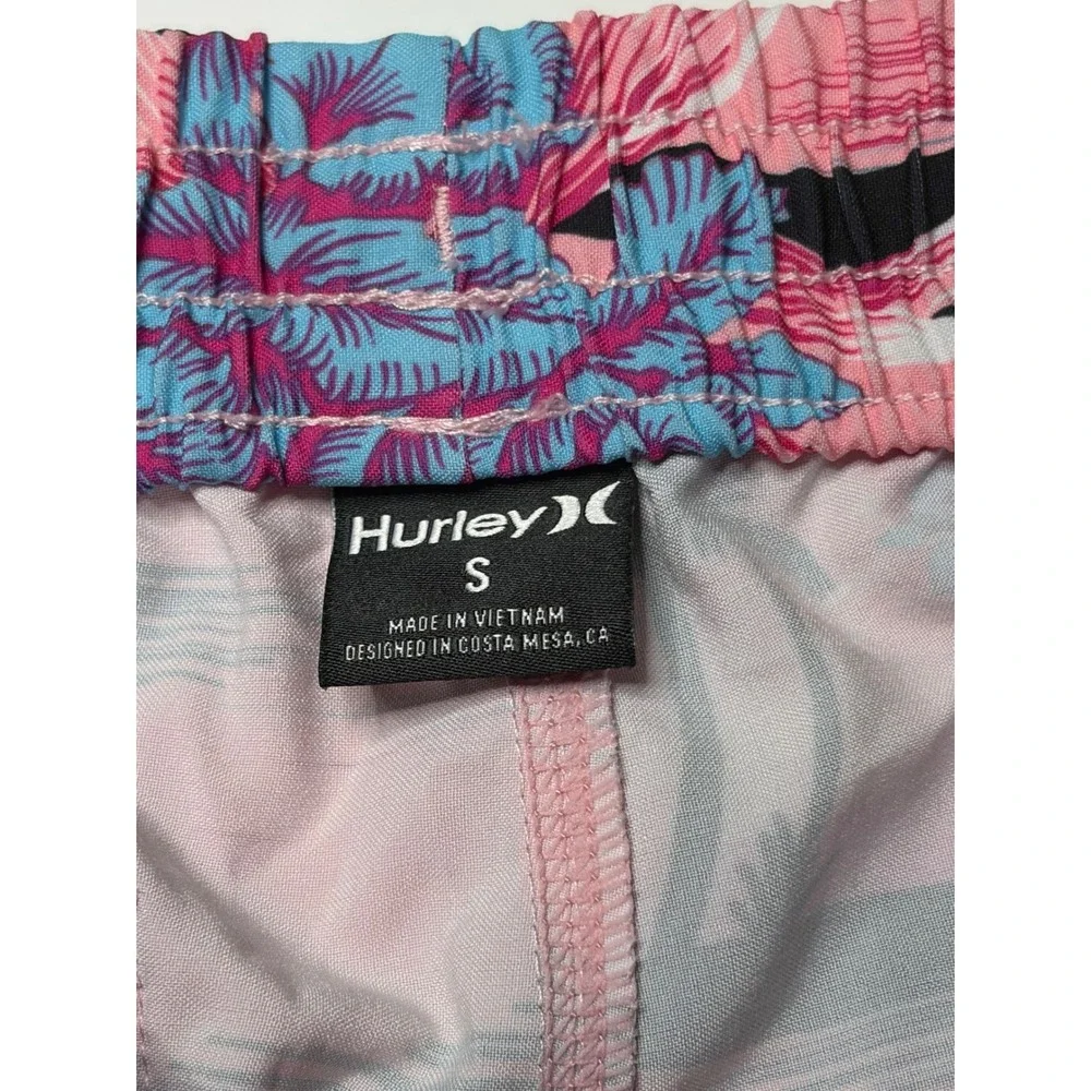 Hurley Mens Pink Tropical Palm Tree Floral Swim Trunks Board Shorts Small